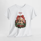 Personalized Chihuahua Christmas T-Shirt, hanging on a hanger