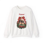 White Personalized Pug Christmas Sweatshirt with a pug in a Christmas ornament and a custom name, front view