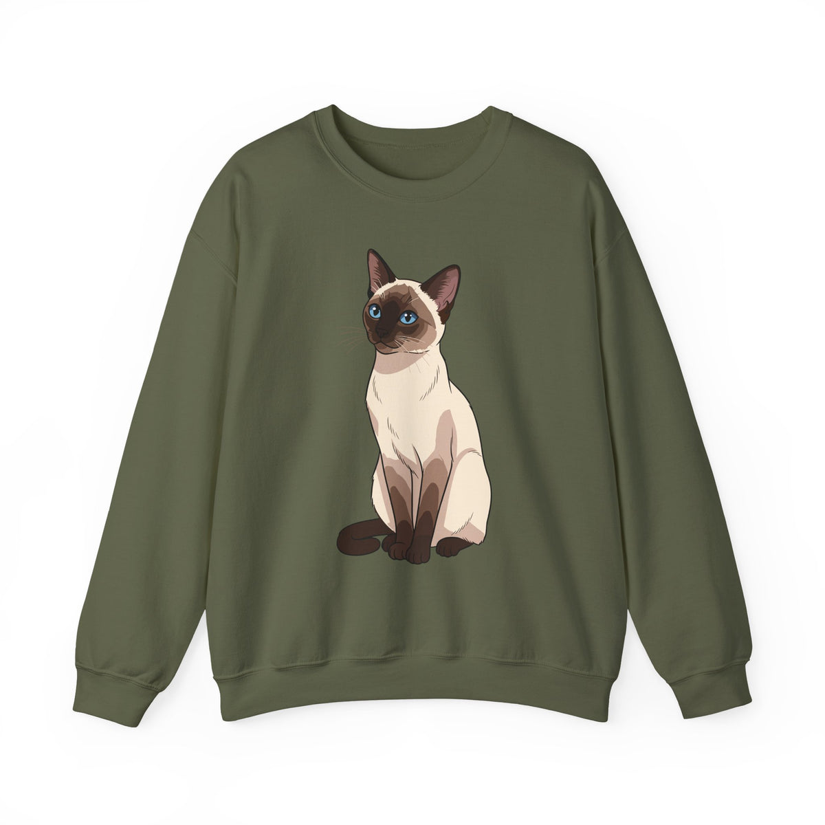 Military Green Siamese Cat illustration sweatshirt, front view