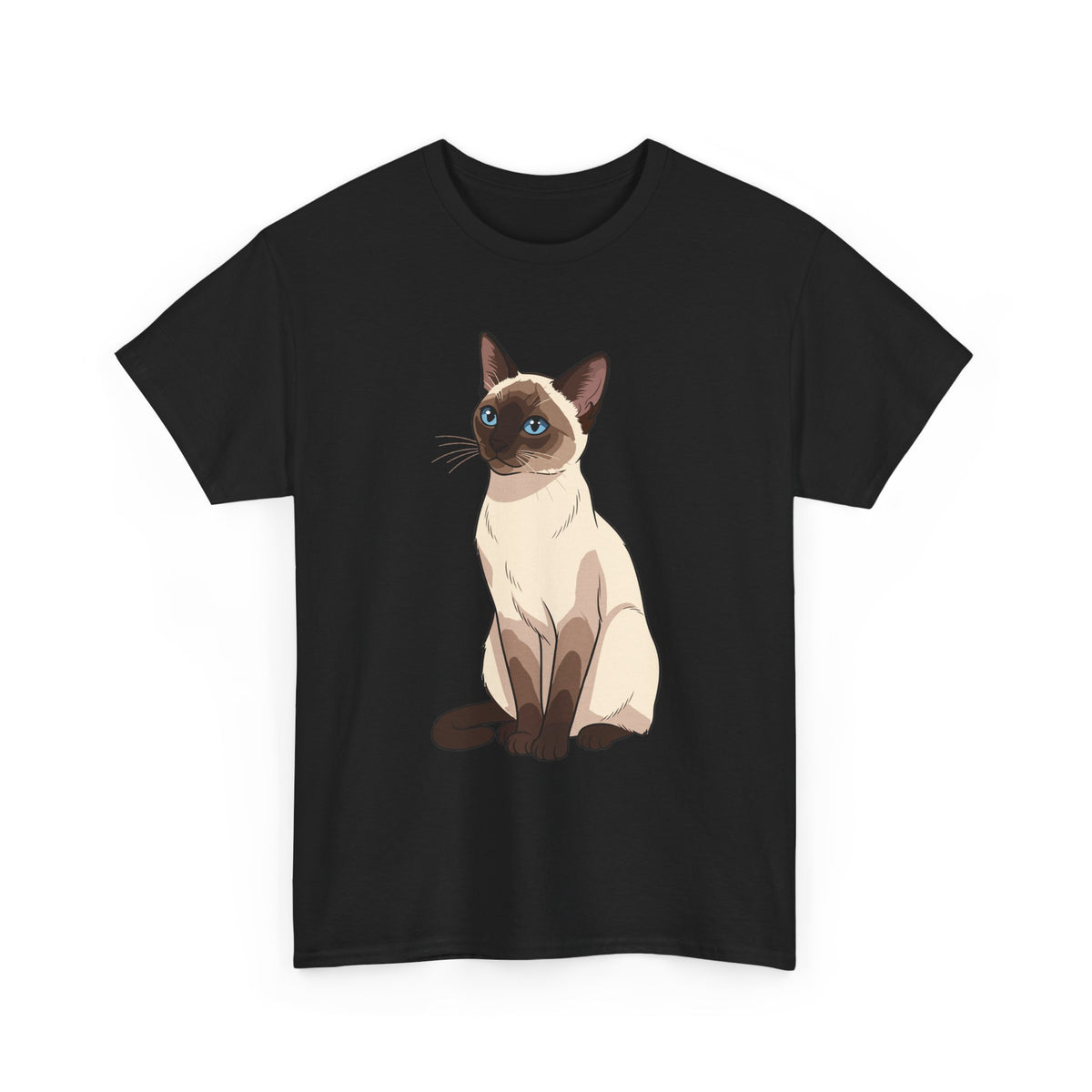 Black Siamese Cat illustration t-shirt, front view
