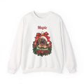 White Personalized Fawn Great Dane Christmas Sweatshirt with a fawn Great Dane in a Christmas ornament and a custom name, front view