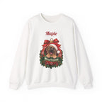 White Personalized Fawn Great Dane Christmas Sweatshirt with a fawn Great Dane in a Christmas ornament and a custom name, front view