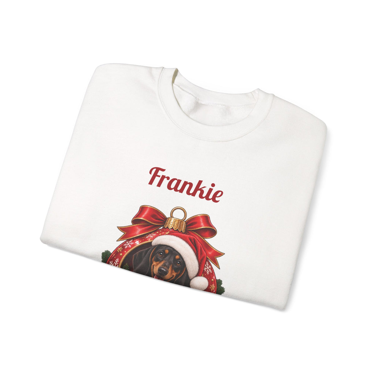 Personalized Dachshund Christmas Sweatshirt, folded