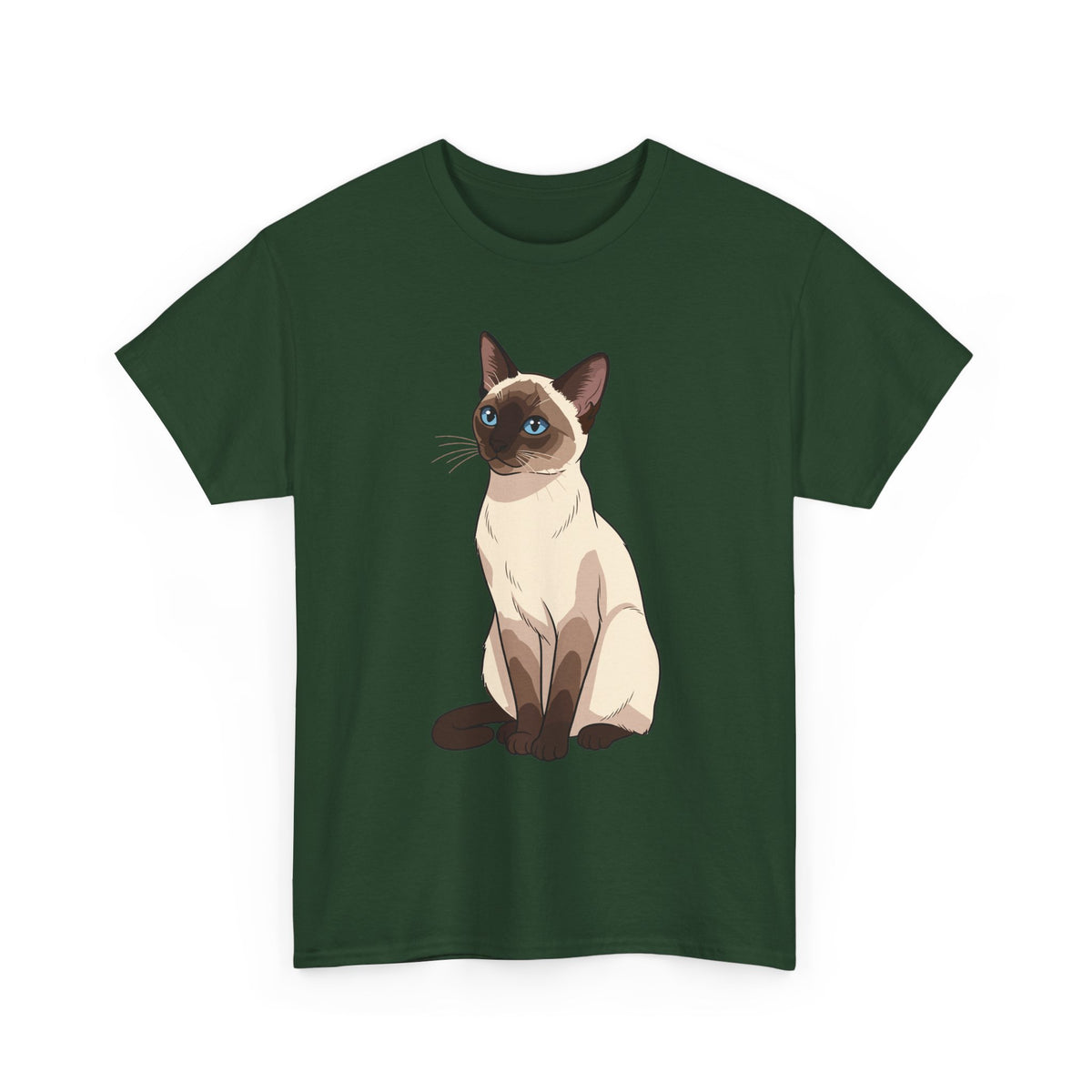 Forest Green Siamese Cat illustration t-shirt, front view