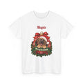 White Personalized Fawn Great Dane Christmas T-Shirt with a fawn Great Dane in a Christmas ornament and a custom name, front view