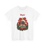 White Personalized Fawn Great Dane Christmas T-Shirt with a fawn Great Dane in a Christmas ornament and a custom name, front view