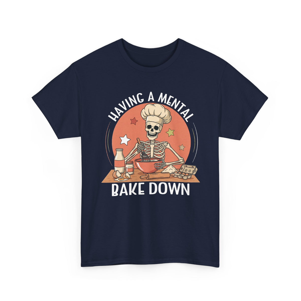 Navy Having A Mental Bake Down skeleton baker t-shirt, front view