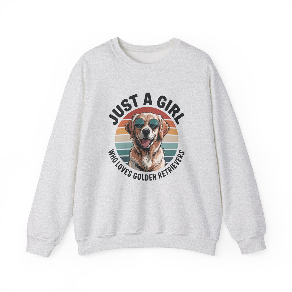 Ash Just a Girl Who Loves Golden Retrievers retro sunset sweatshirt, front view