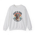 Ash Just a Girl Who Loves Golden Retrievers retro sunset sweatshirt, front view