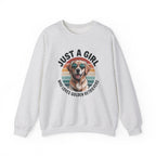 Ash Just a Girl Who Loves Golden Retrievers retro sunset sweatshirt, front view
