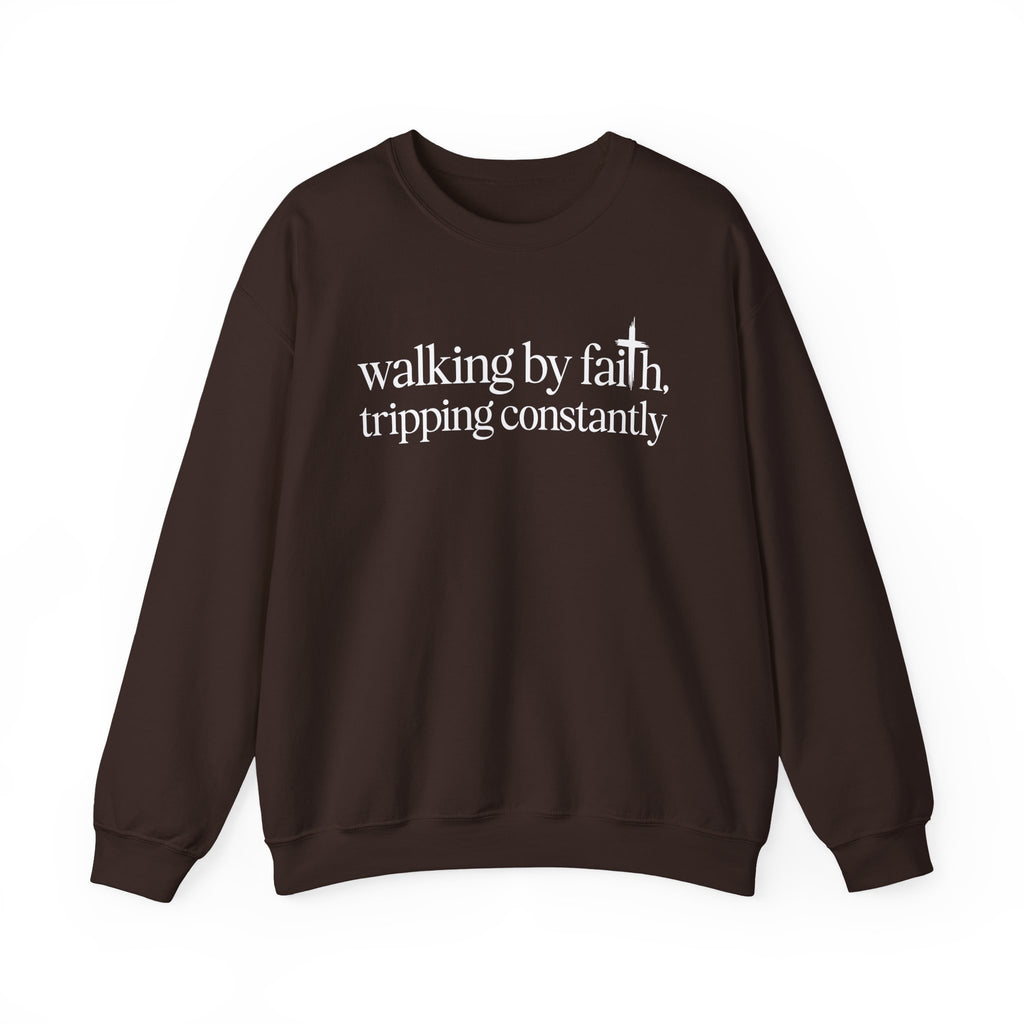 Dark Chocolate Walking By Faith Tripping Constantly sweatshirt, front view