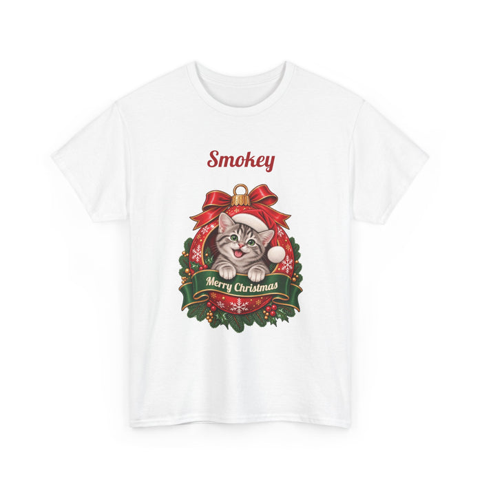 Personalized Grey Tabby Cat Christmas T-Shirt