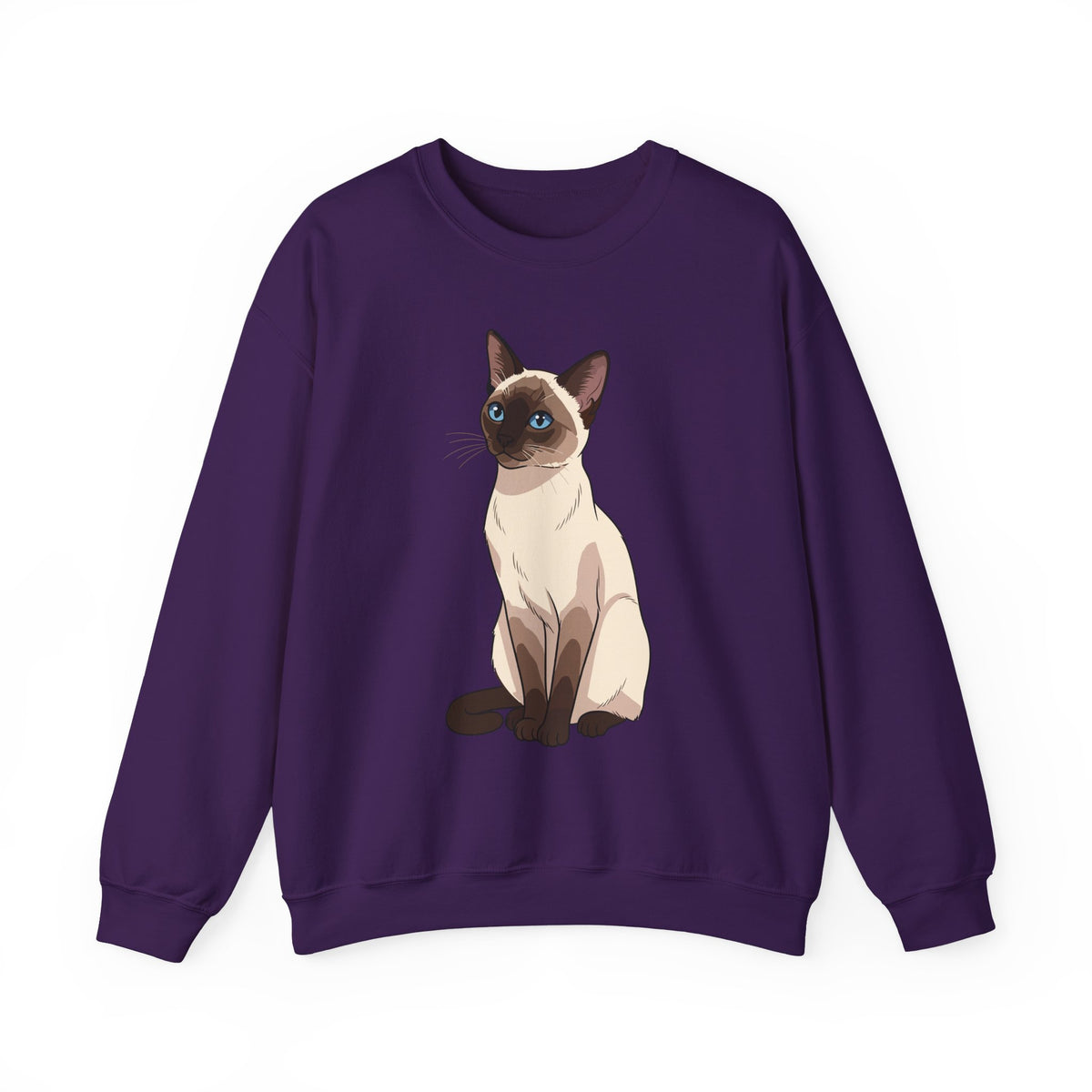 Purple Siamese Cat illustration sweatshirt, front view
