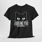 Black Judging You Silently Cat T-Shirt, flat lay