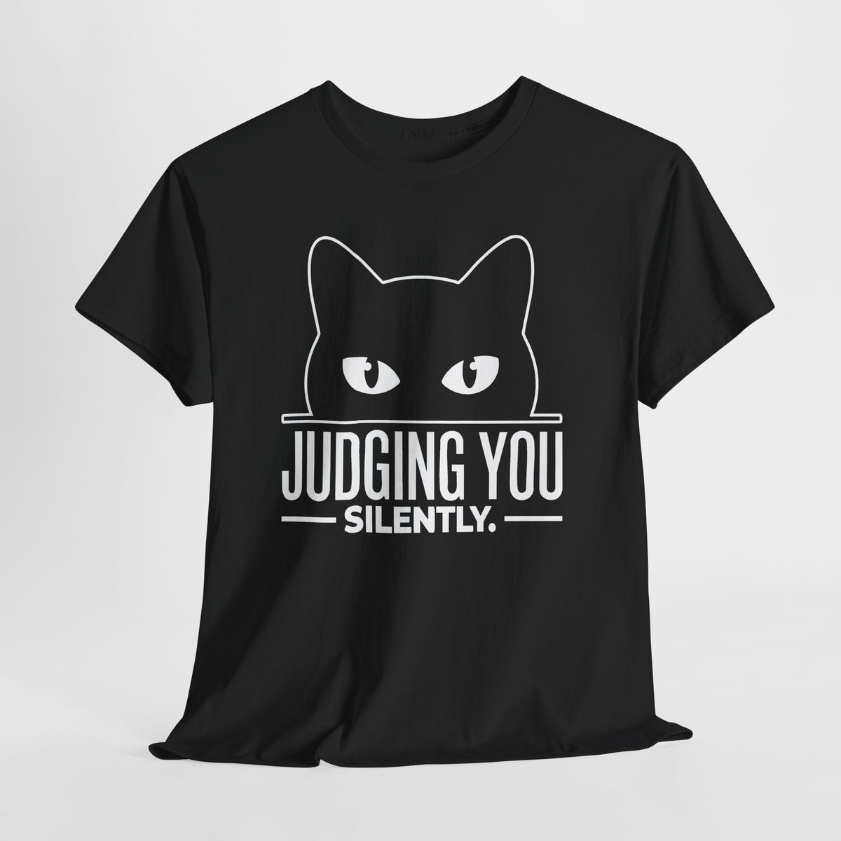 Black Judging You Silently Cat T-Shirt, flat lay