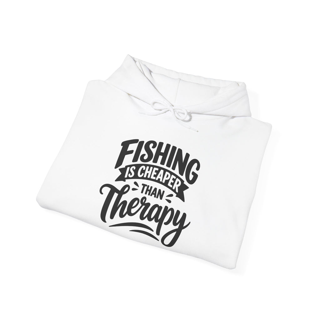 White Fishing Is Cheaper Than Therapy Hoodie, folded