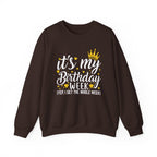 Dark Chocolate It's My Birthday Week sweatshirt with gold crown, front view