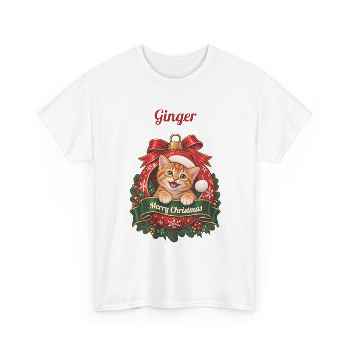 Personalized Orange Tabby Cat Christmas T-Shirt
