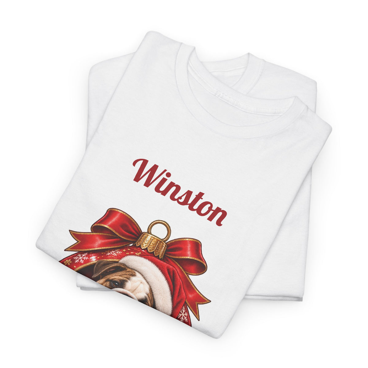 Personalized English Bulldog Christmas T-Shirt, folded