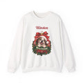 White Personalized English Bulldog Christmas Sweatshirt with an English Bulldog in a Christmas ornament and a custom name, front view