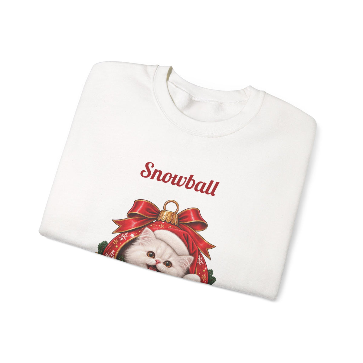 White Personalized White Persian Cat Christmas Sweatshirt, folded