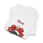 White Personalized Tuxedo Cat Christmas T-Shirt, folded