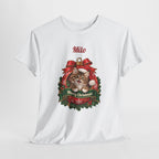 White Personalized Maine Coon Cat Christmas T-Shirt, close-up of the print
