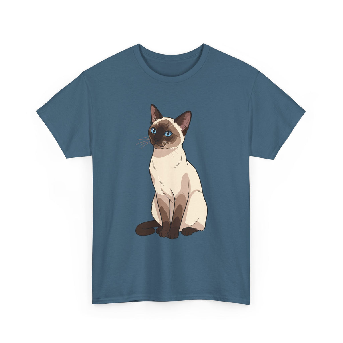 Indigo Blue Siamese Cat illustration t-shirt, front view