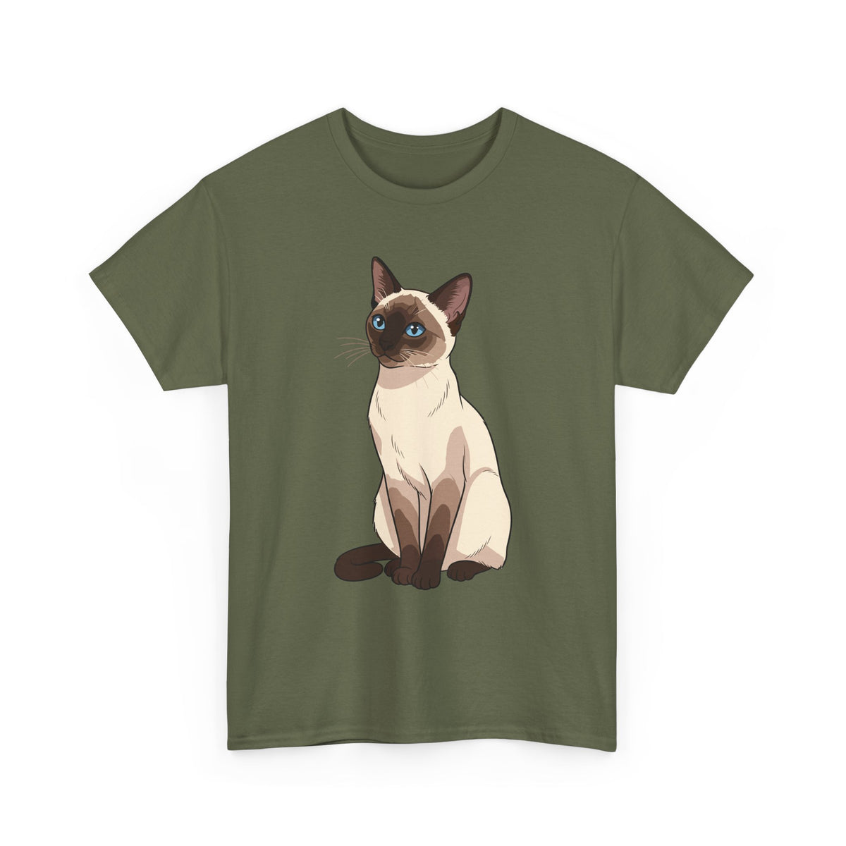 Military Green Siamese Cat illustration t-shirt, front view