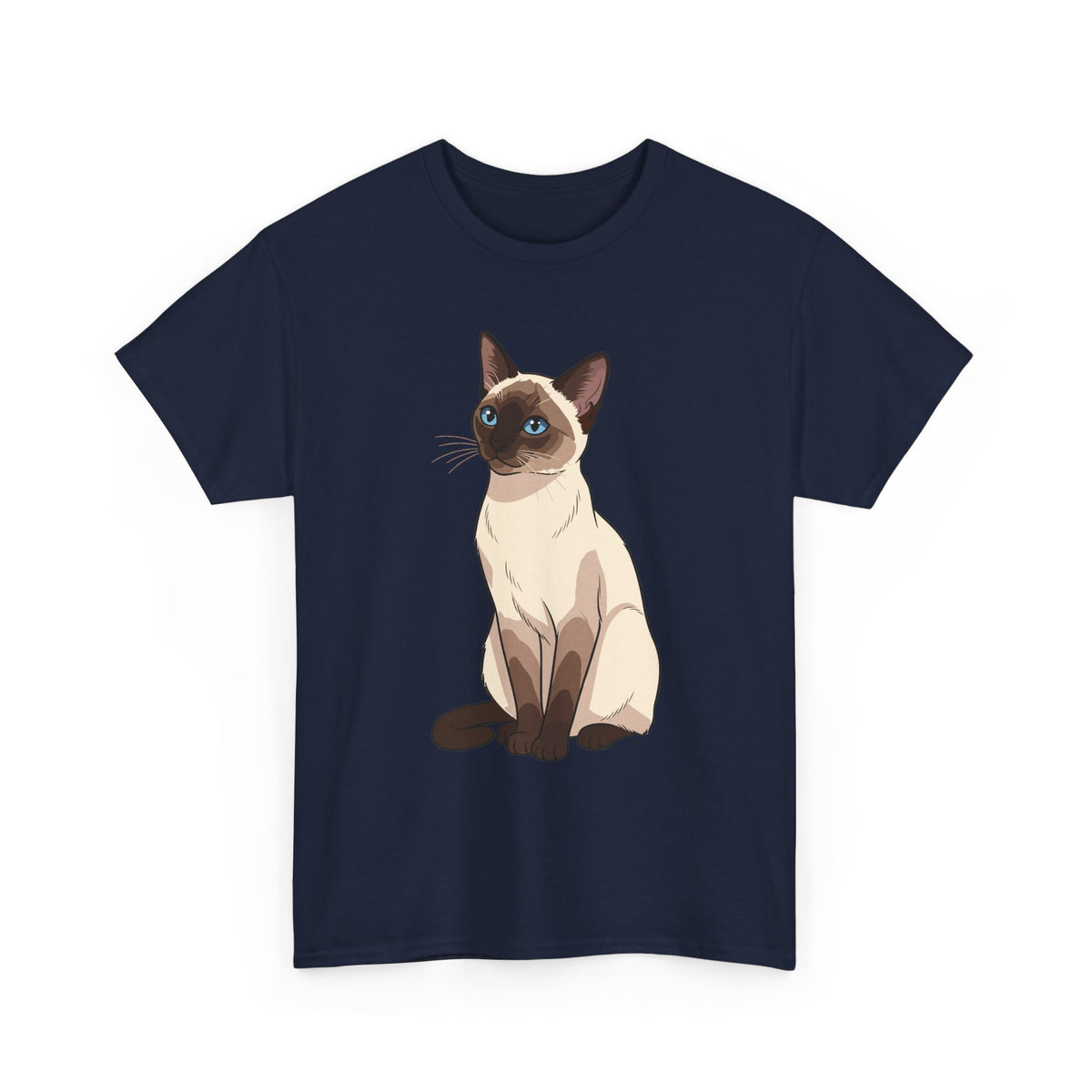 Navy Siamese Cat illustration t-shirt, front view