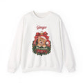 White Personalized Orange Tabby Cat Christmas Sweatshirt with a cat in a Christmas ornament and a custom name, front view