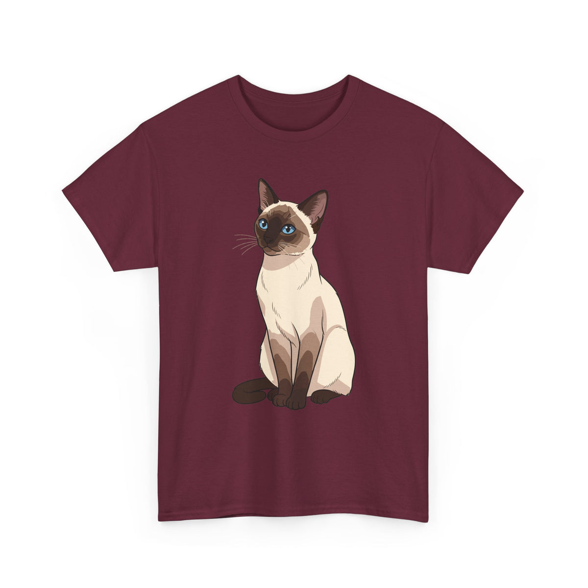 Maroon Siamese Cat illustration t-shirt, front view