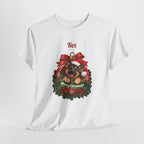 Personalized German Shepherd Christmas T-Shirt, hanging on a hanger