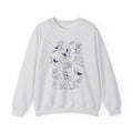 Ash space dogs astronaut sweatshirt with navy line-art dogs in space helmets, front view