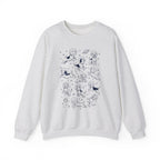 Ash space dogs astronaut sweatshirt with navy line-art dogs in space helmets, front view