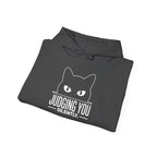 Dark Heather Judging You Silently Cat Hoodie, folded