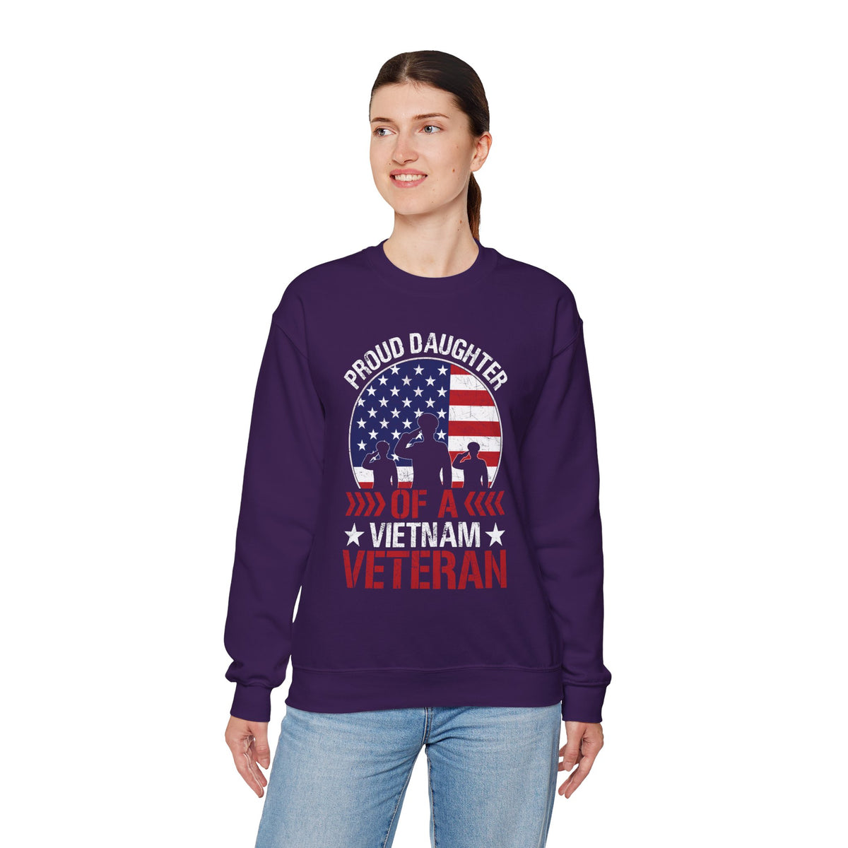 Model wearing the Proud Daughter Of A Vietnam Veteran Sweatshirt