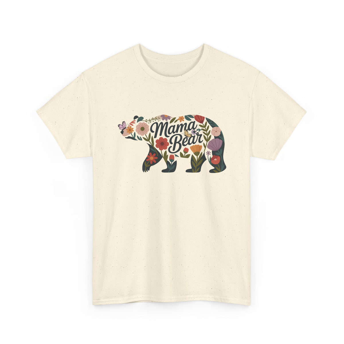 Natural Floral Mama Bear t-shirt with wildflower bear print, front view