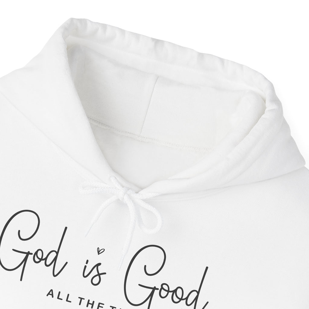 White God Is Good All The Time Hoodie, front collar close-up