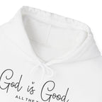 White God Is Good All The Time Hoodie, front collar close-up