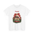 White Personalized Pug Christmas T-Shirt with a pug in a Christmas ornament and a custom name, front view
