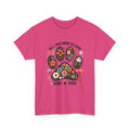 Heliconia All You Need Is Love And A Dog t-shirt with floral dog paw print, front view