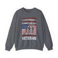 Charcoal Proud Female Veteran My Oath Never Ends sweatshirt with saluting soldiers and flag print, front view