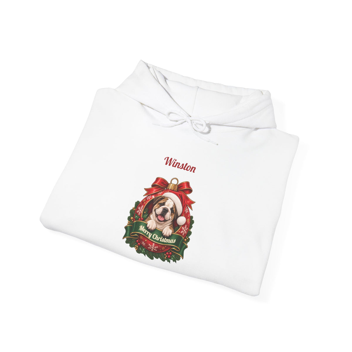 Personalized English Bulldog Christmas Hoodie, folded
