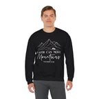 Model wearing the Faith Can Move Mountains Sweatshirt