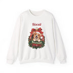 White Personalized Corgi Christmas Sweatshirt with a corgi in a Christmas ornament and a custom name, front view