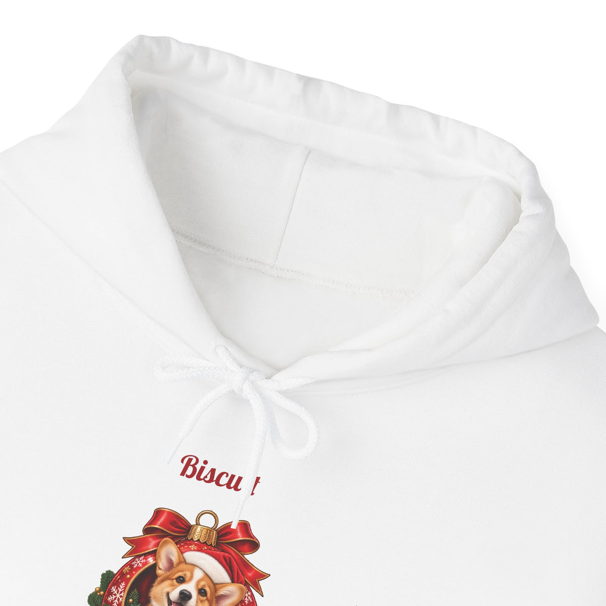 Personalized Corgi Christmas Hoodie, front collar close-up