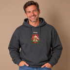 Man wearing the Dark Heather Personalized Golden Retriever Christmas Hoodie with jeans