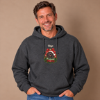 Man wearing the Dark Heather Personalized Black Great Dane Christmas Hoodie with jeans
