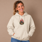 Woman wearing the Sand Personalized Black Great Dane Christmas Hoodie with jeans